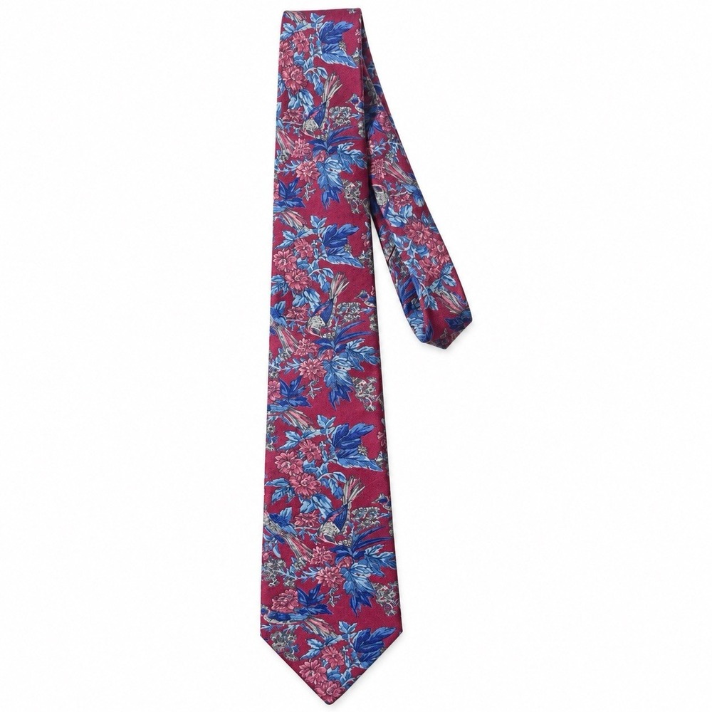 Vintage Courchevel Men’s 100% Silk Floral Necktie Burgundy Blue Made in USA